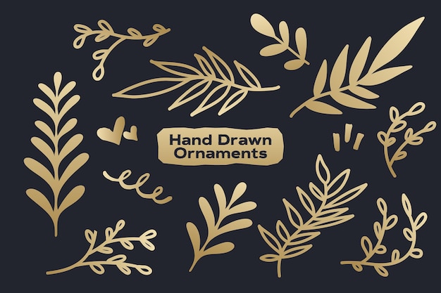 Adornos dibujados a mano Vector de oro Conjunto de elementos elegantes y de lujo