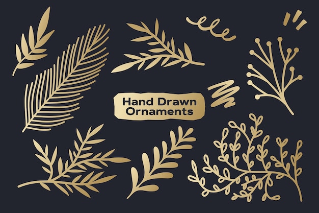 Adornos dibujados a mano vector de oro conjunto de elementos elegantes y de lujo