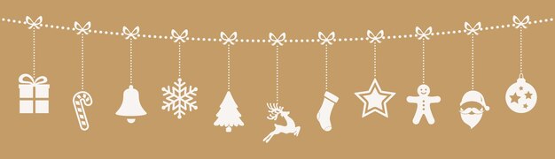 adornos de navidad colgando cuerda fondo dorado