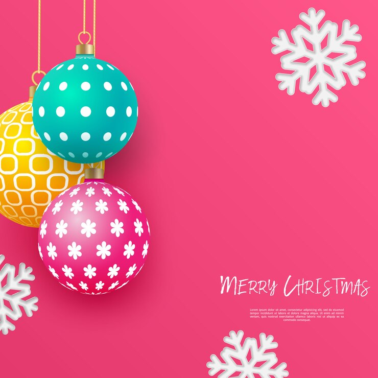 Vector adornos navideños brillantes multicolores con motivos geométricos y copos de nieve. resumen de antecedentes de navidad en colores brillantes. lugar para su texto.
