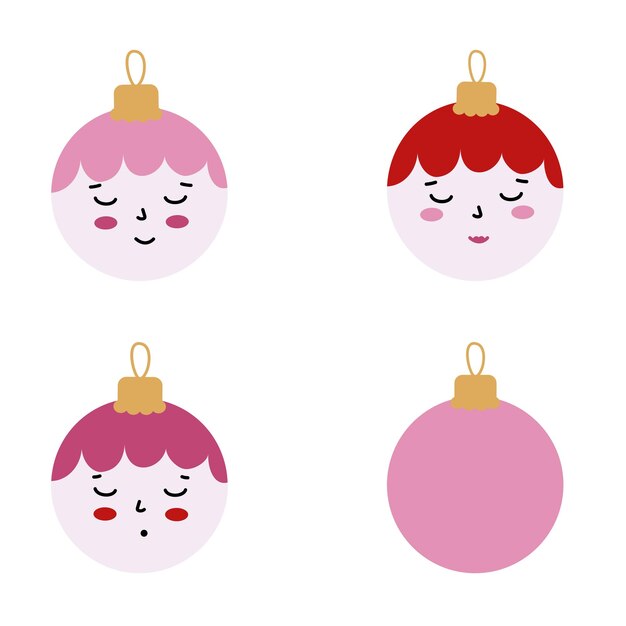 Adornos navideños con caras lindas Vector Premium