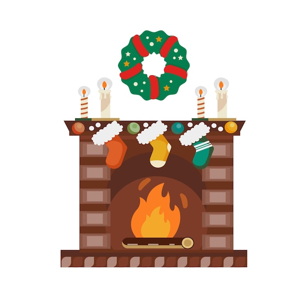 Adornos navideños chimenea ilustraciones vectoriales