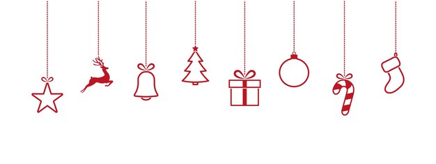 Adornos navideños colgando elementos decorativos festivos rojos ilustración vectorial
