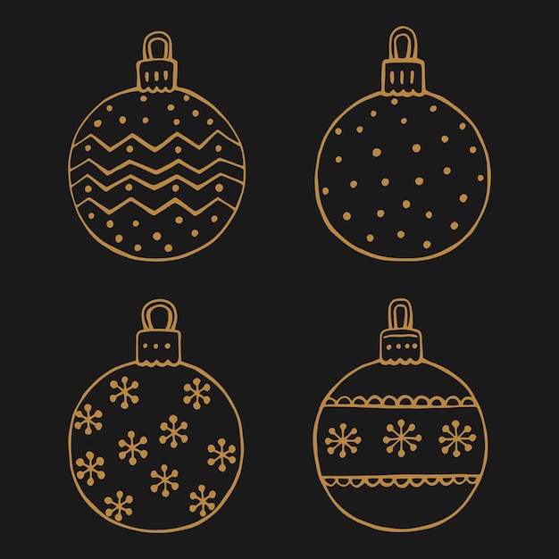 Adornos navideños Decoración elementos aislados Ilustración vectorial dibujada a mano