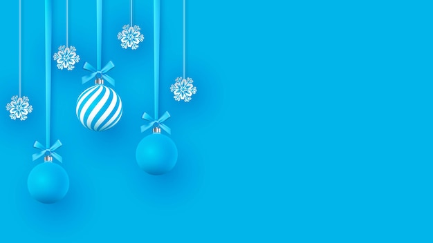 Adornos navideños suavemente azules con motivos geométricos y copos de nieve. Fondo abstracto de Navidad en colores pastel. Un lugar para tu texto. Vector