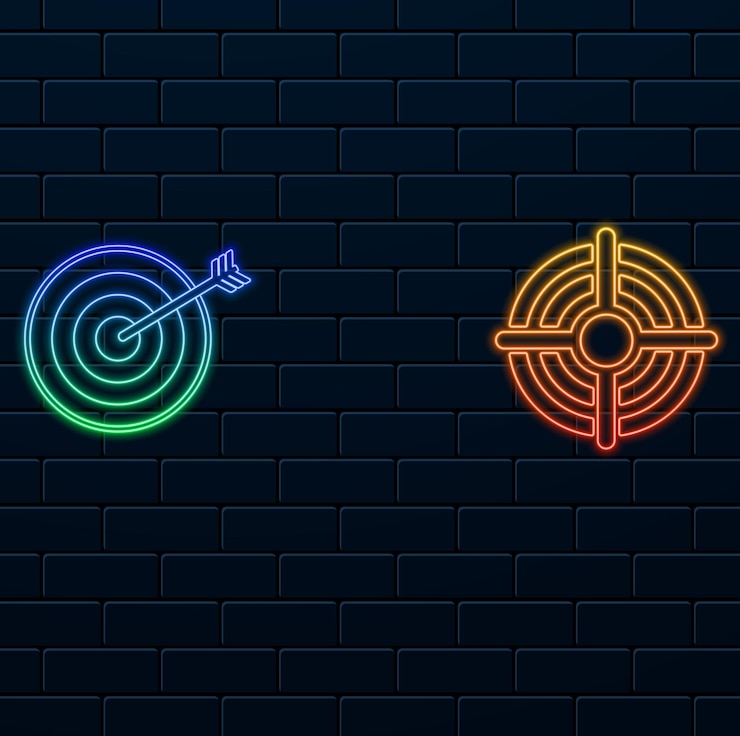 Vector la adquisición del objetivo es de estilo de neón con icono sólido.