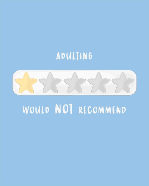 Vector adulting no recomendar revisión vector frases divertidas dibujos digitales de cinco estrellas