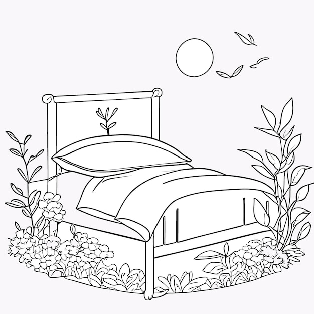 adulto cama vector ilustración línea arte