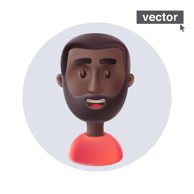 Vector adulto sonriente hombre afroamericano con barba y suéter rojo en marco de círculo avatar