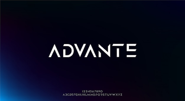 Advante, una fuente abstracta alfabeto futurista con tema de tecnología. diseño moderno de tipografía minimalista