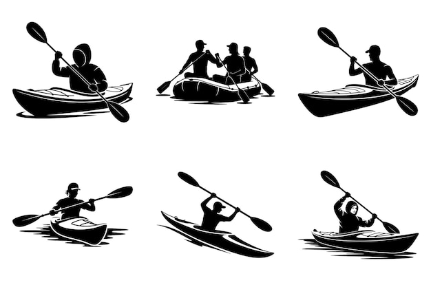 Adventure Kayaking Silhouette Clipart Conjunto de ilustraciones vectoriales para los amantes del aire libre