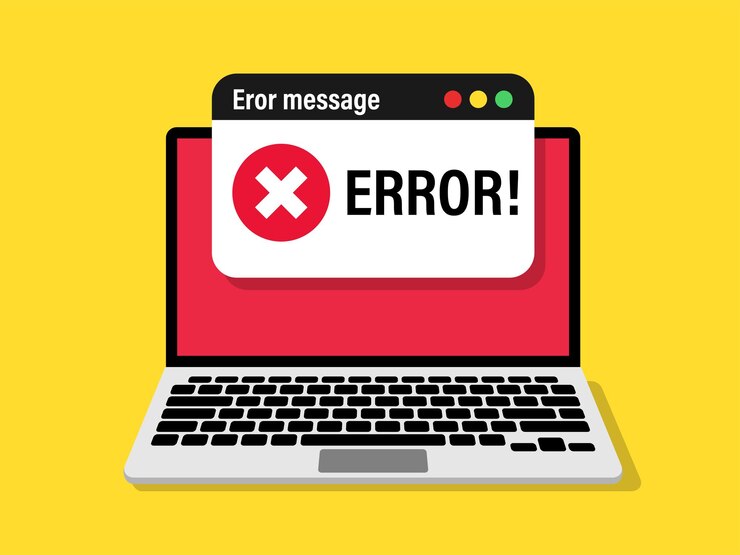 Vector advertencia de error en la pantalla del portátil mensaje de alerta mensaje de problema en la computadora ilustración vectorial