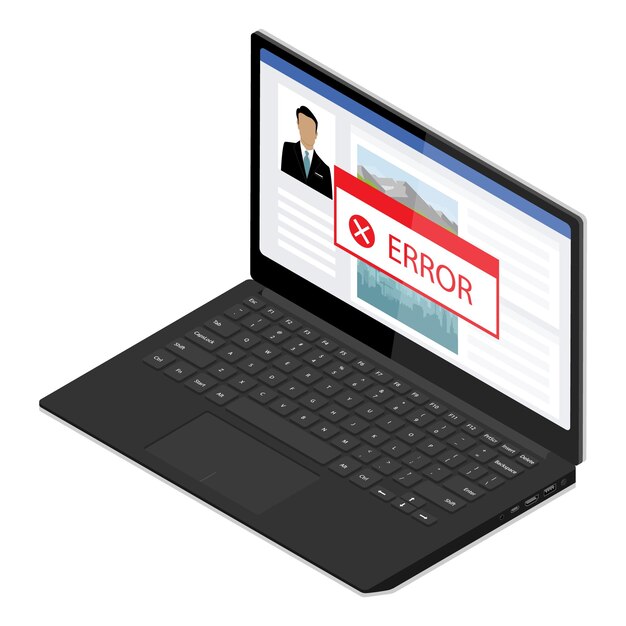 Advertencia de error del sistema operativo de ventana en la pantalla del portátil Vista isométrica