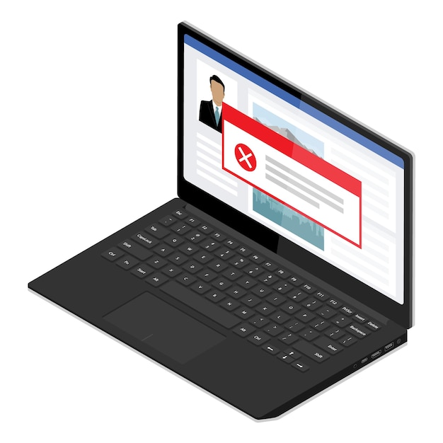 Advertencia de error del sistema operativo de Windows en la pantalla del portátil