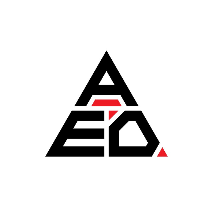 Vector aeo diseño de logotipo de letra triangular con forma de triángulo aeo diseño del logotipo triangular monograma aeo modelo de logotipo vectorial triángulo con color rojo aeo logotipo triangle sencillo elegante y lujoso