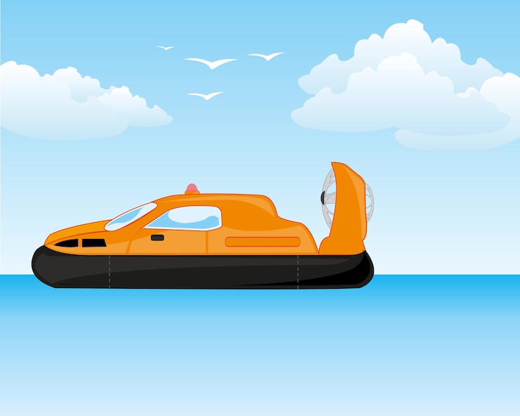 Vector aerodeslizador en el fondo de la naturaleza transportada por mar