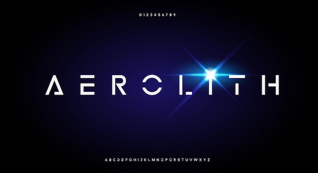 Aerolith, fuente de alfabeto futurista de ciencia ficción abstracta. diseño de tipografía de espacio digital