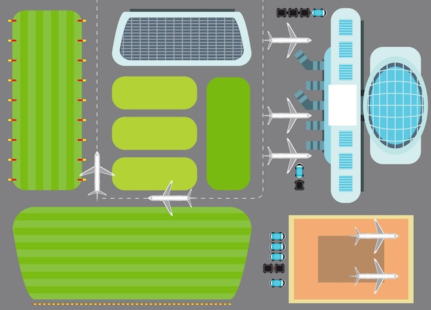 Aeropuerto con coches de servicio de aviones terminales