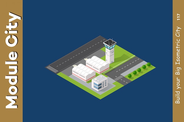 Vector aeropuerto isométrico ciudad 3d