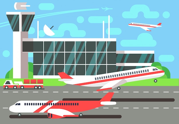 Vector aeropuerto plano vector illustration