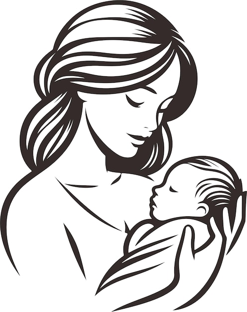 Vector el afecto de las madres dibujo para colorear en blanco y negro