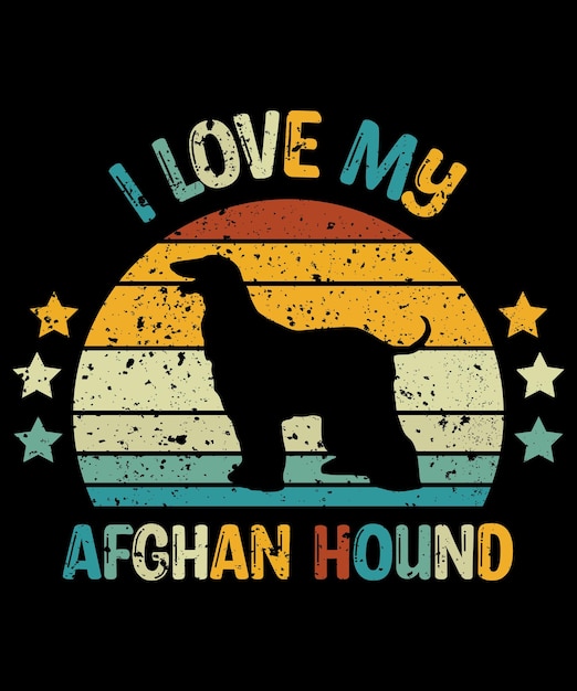 Afghan Hound silueta vintage y diseño de camiseta retro