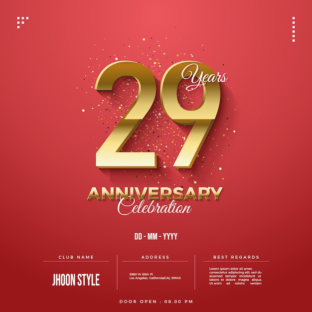 Afiche del 29 aniversario con números de colores combinados.