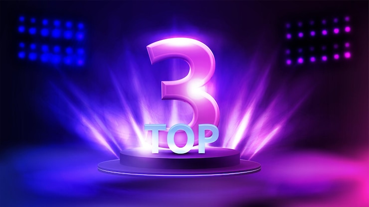 Vector afiche de los 3 mejores con podio con premio en la niebla y foco en el fondo