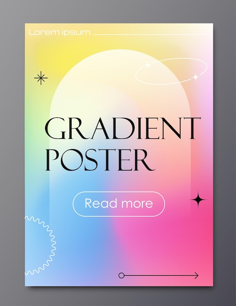 Afiche abstracto con vector degradado Folleto folleto y folleto Formas geométricas y color líquido Decoración de patrones y adornos Ilustración plana de dibujos animados aislado sobre fondo gris