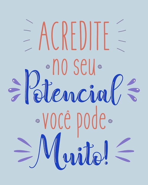 Vector afiche alentador en traducción al portugués brasileño cree en tu potencial, puedes hacer mucho