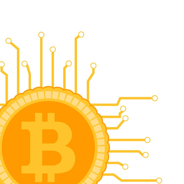 Afiche de banner de cadena de bloques con bitcoin conectado e integrado