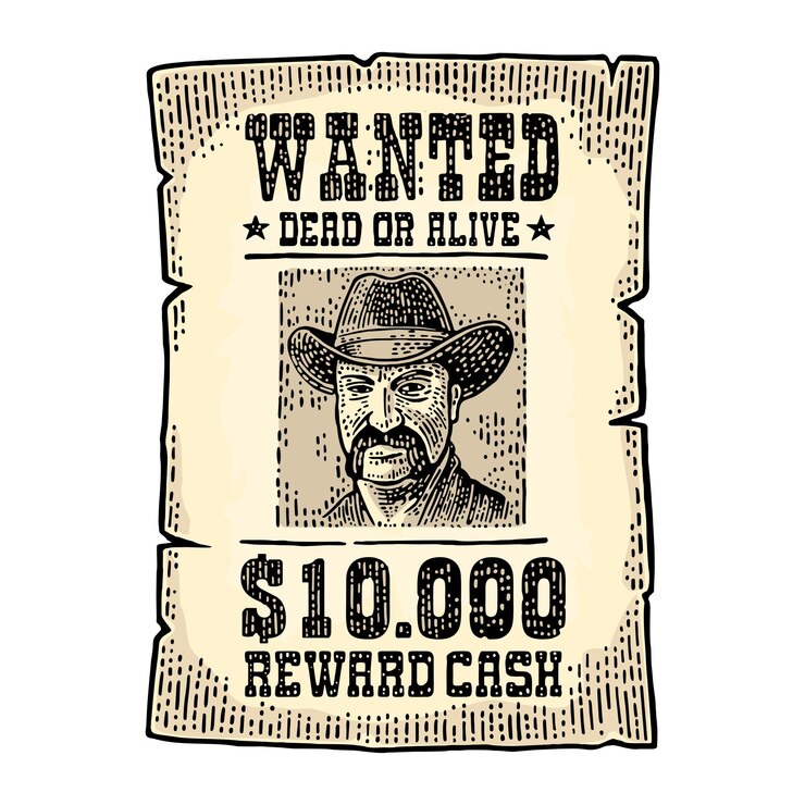 Vector afiche buscado con hombre con sombrero estilo salvaje oeste ilustración de grabado en color vintage para web de afiches aislado sobre fondo blanco