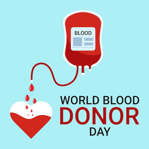 Afiche conceptual del Día Mundial del Donante de Sangre con gota de sangre y bolsa de donación de sangre Ilustración vectorial