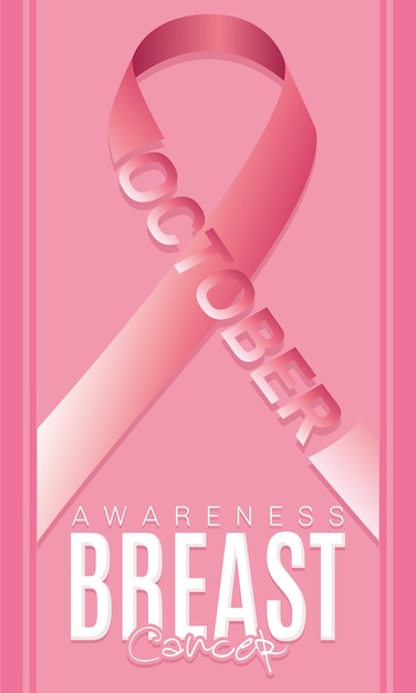 Vector afiche de concienciación sobre el cáncer de mama de color con cinta rosa ilustración vectorial