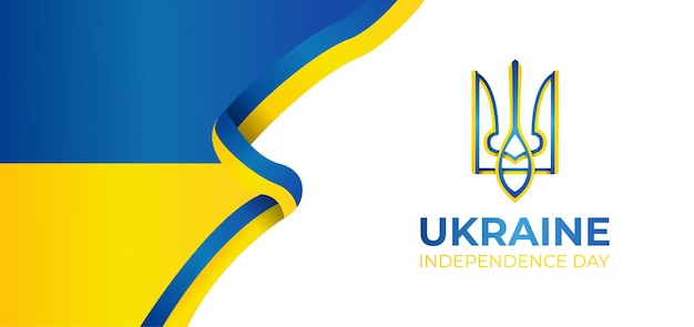 Afiche del día de la independencia de Ucrania con bandera realista Emblema ucraniano con texto degradado Concepto de ilustración vectorial