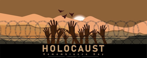 Afiche del Día Internacional del Recuerdo del Holocausto, 27 de enero. Día del Recuerdo de la Segunda Guerra Mundial.