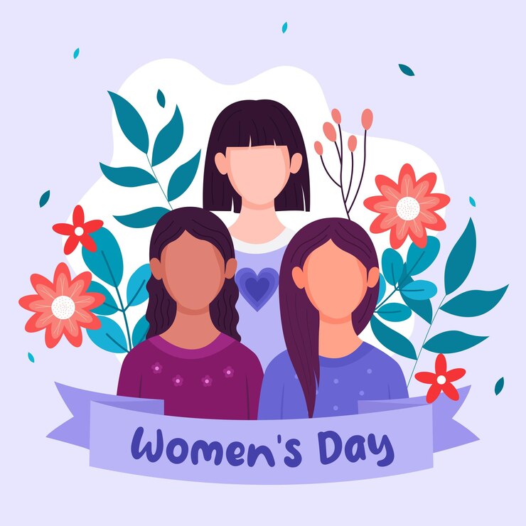 Afiche del día de la mujer con un marco de flores y las palabras día de la mujer.