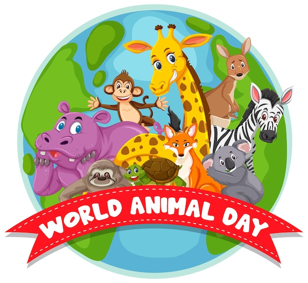 Vector afiche del día mundial de los animales con animales salvajes