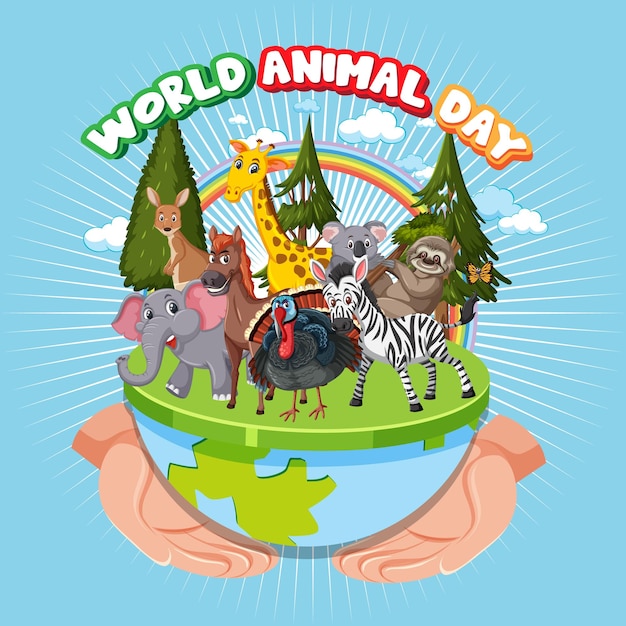 Afiche del Día Mundial de los Animales con animales salvajes