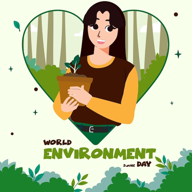 Vector afiche del día mundial del medio ambiente con una planta en una maceta.