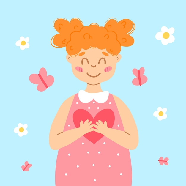 Vector afiche del día mundial del niño con una linda niña y un corazón en las manos