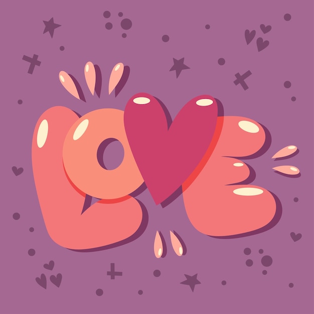 Afiche dibujado a mano Amor con fuente de burbujas Lindo diseño vectorial romántico para el día de San Valentín