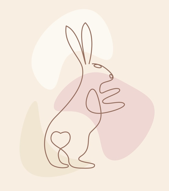 Vector afiche con un dibujo de línea continua de un conejo de pie