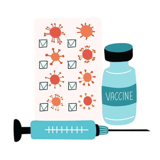 Vector afiche con diferentes vacunas y jeringas contra el coronavirus.