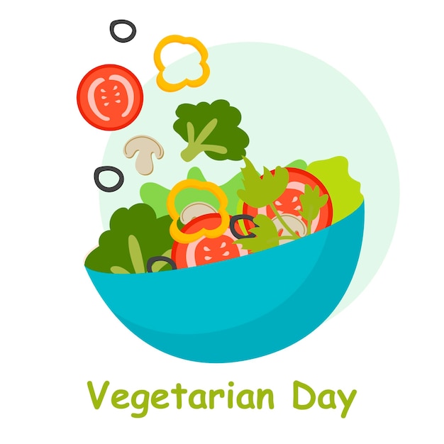 Afiche festivo del Día Mundial del Vegetariano con verduras y frutas para su diseño