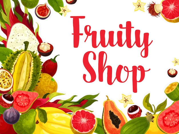 Afiche de frutas exóticas y tropicales para el diseño de alimentos.