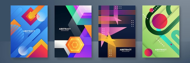 Afiche geométrico creativo de moda Plantillas de diseño en estilo minimalista moderno para impresión de redes sociales web Degradados coloridos dinámicos Diseño vectorial de plantilla de afiche con patrones geométricos futuros