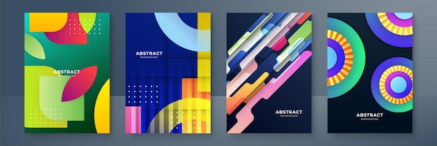 Afiche geométrico creativo de moda Plantillas de diseño en estilo minimalista moderno para impresión de redes sociales web Degradados coloridos dinámicos Diseño vectorial de plantilla de afiche con patrones geométricos futuros