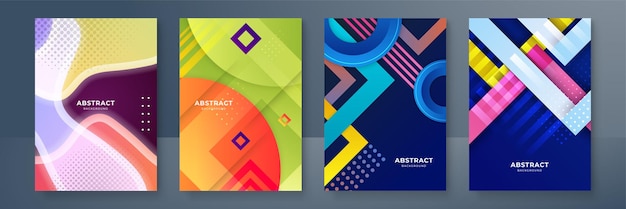 Afiche geométrico creativo de moda Plantillas de diseño en estilo minimalista moderno para impresión de redes sociales web Degradados coloridos dinámicos Diseño vectorial de plantilla de afiche con patrones geométricos futuros