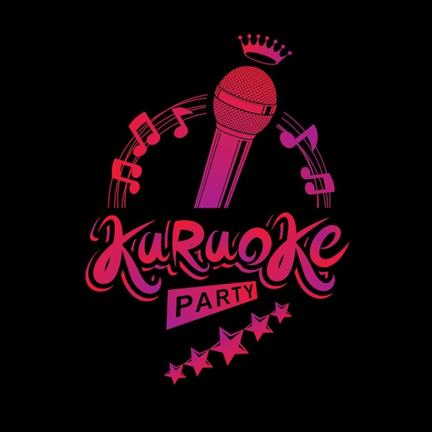 Afiche de invitación a la fiesta de karaoke, folleto publicitario de conciertos vectoriales de música en vivo compuesto con micrófono de escenario o grabador y notas musicales.